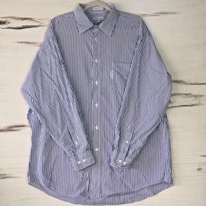 Faconnable Dress Shirt Vintage Button Up Mens 8/18 L Blue Pinstriped Long Sleeve